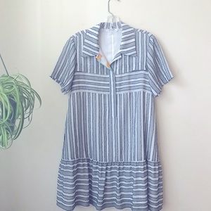 Crosby Tiered mini shirt dress. Classic w/ a twist: colorful pattern at collar.